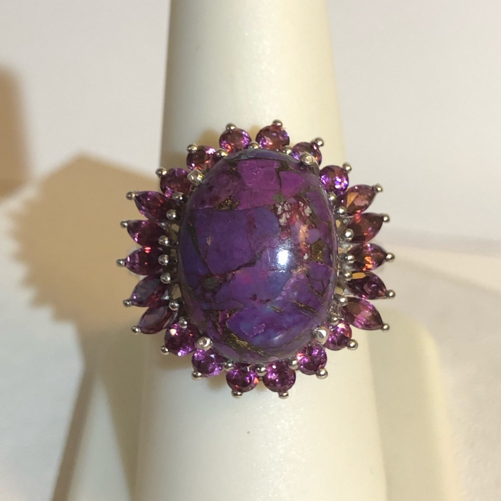 Purple Turquoise & Rhodolite Garnet Ring 10.00 ctw